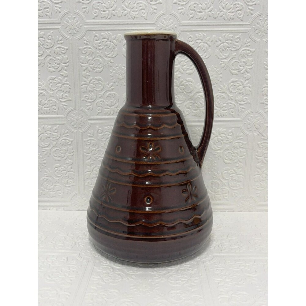 Mar crest PitchEr Stoneware Daisy Dot Decanter Carafe Vintage 1950 10 Inch